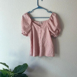 Nanette Lepore pink and white gingham romantic sleeve top
